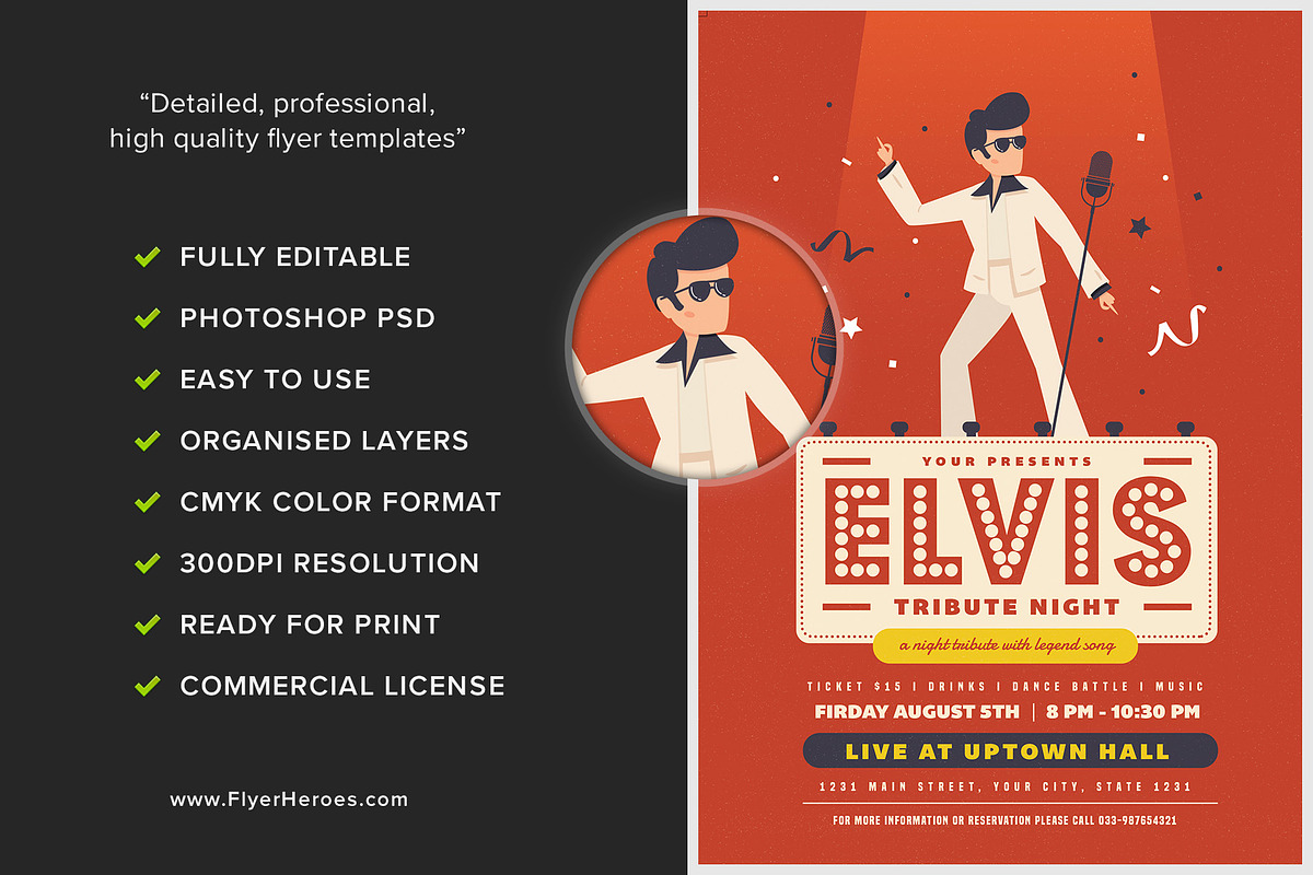 Elvis Night Flyer Template, a Flyer Template by FlyerHeroes (Photo 3 of 4)