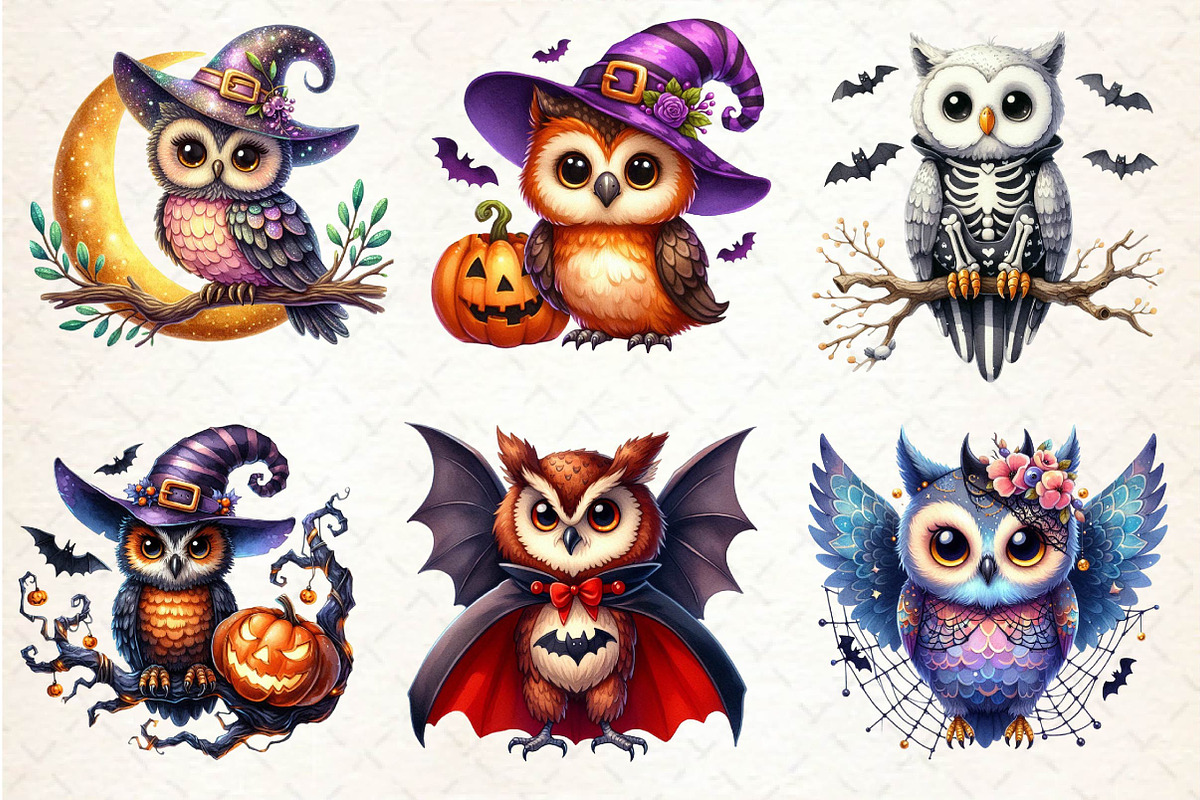 Halloween Owl Sublimation Clipart, an Illustration by Dream Creation (Photo 4 of 6)