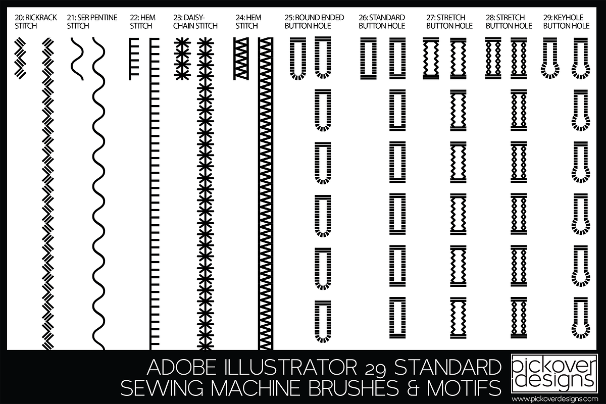 29 STANDARD SEWING MACHINE BRUSHES, a Brush Add-On by Pickover Designs (Photo 4 of 6)