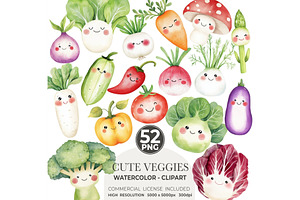 Cute Vegetables Watercolor Clipart, an Illustration by CharmClipart