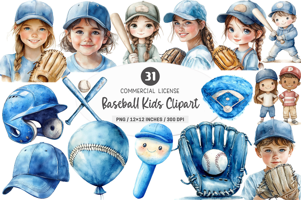 Baseball Kids Clipart PNG, an Illustration by SinaCreation (Photo 1 of 5)