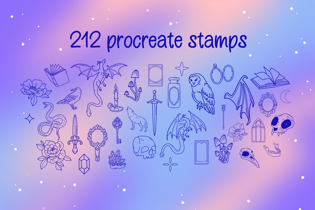 210+ procreate kawaii fantasy stamps, a Brush Add-On by laura.design (Photo 3 of 9)