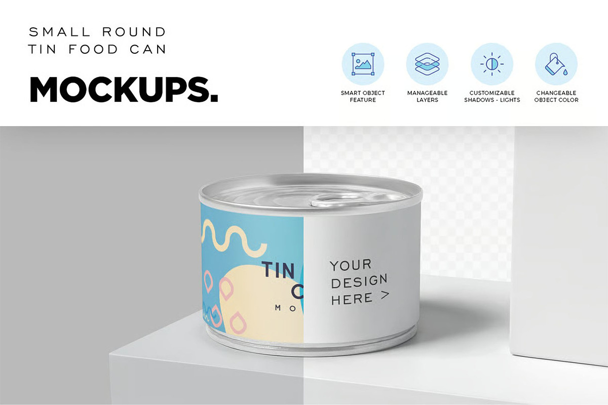 Small Food Can Mockups, a Product Mockup by megostudi0 (Photo 2 of 6)