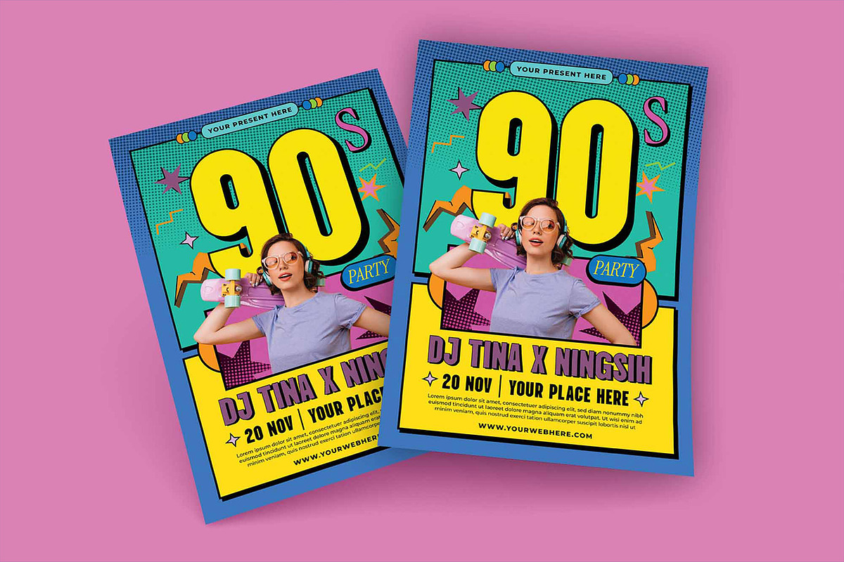 90s Party Flyer Template, a Flyer Template by megarez (Photo 2 of 3)