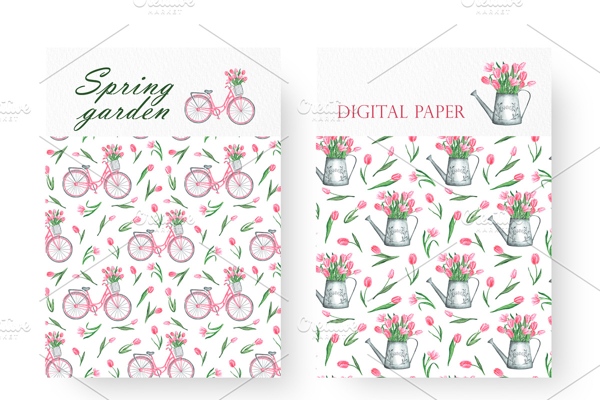 Pink tulips watercolor set. Flowers, an Illustration by SabinaWatercolorArt (Photo 6 of 14)