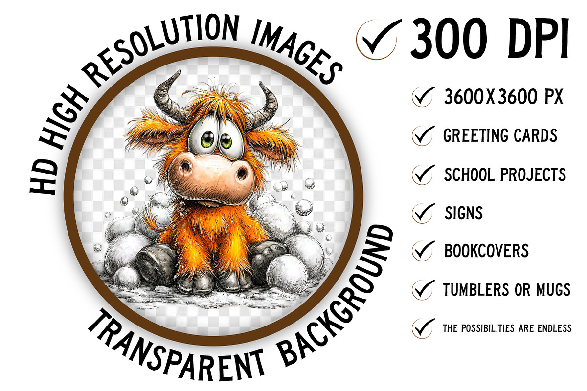 Funny Christmas Highland Cow Clipart, an Illustration by Craft Nest (Photo 2 of 8)