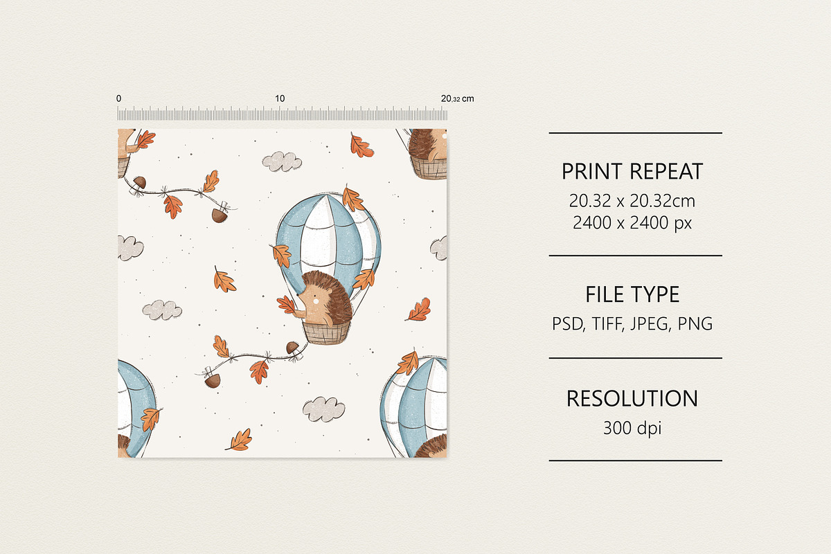 Hedgehog and air balloon, a Pattern Graphic by Olena Kuznietsova (Photo 4 of 10)