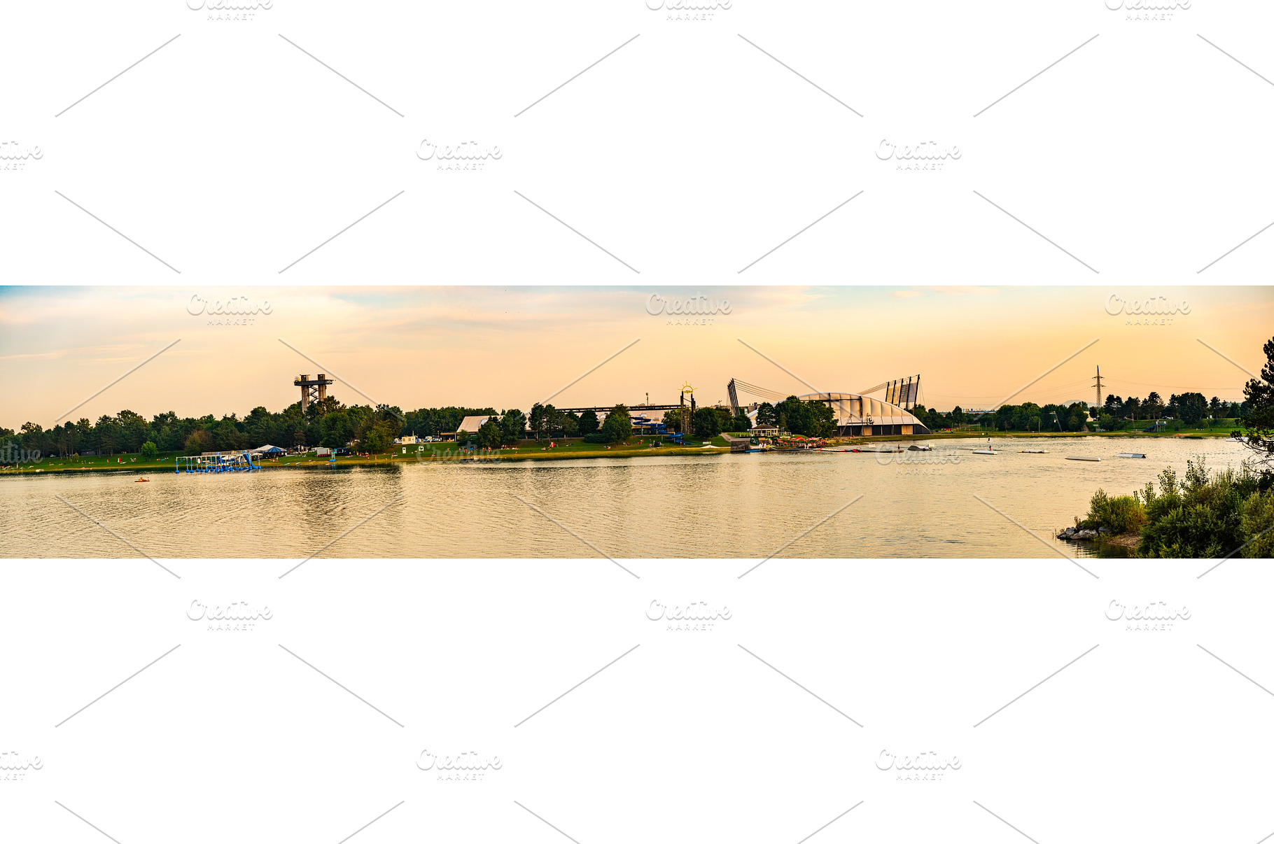 Lake schwarzl sunset panorama, a Nature Photo by MadPhotos