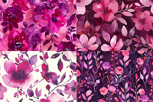 Magenta Watercolor Floral Patterns