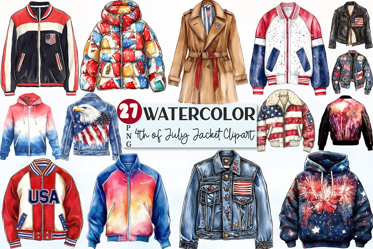 Watercolor 4th of July Jacket Clipar, a Seasonal Illustration by Rose Art (Photo 1 of 4)
