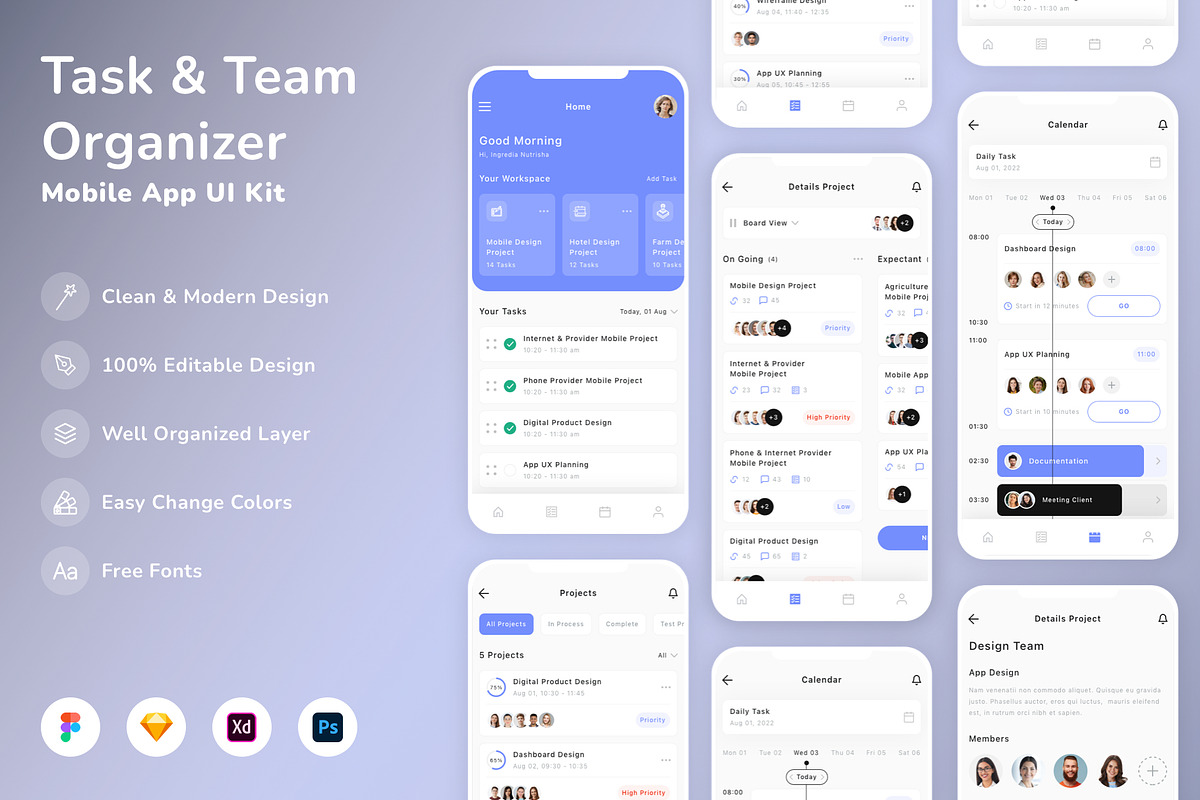 Task & Team Organizer App UI Kit, an UI Kit Template by Betush
