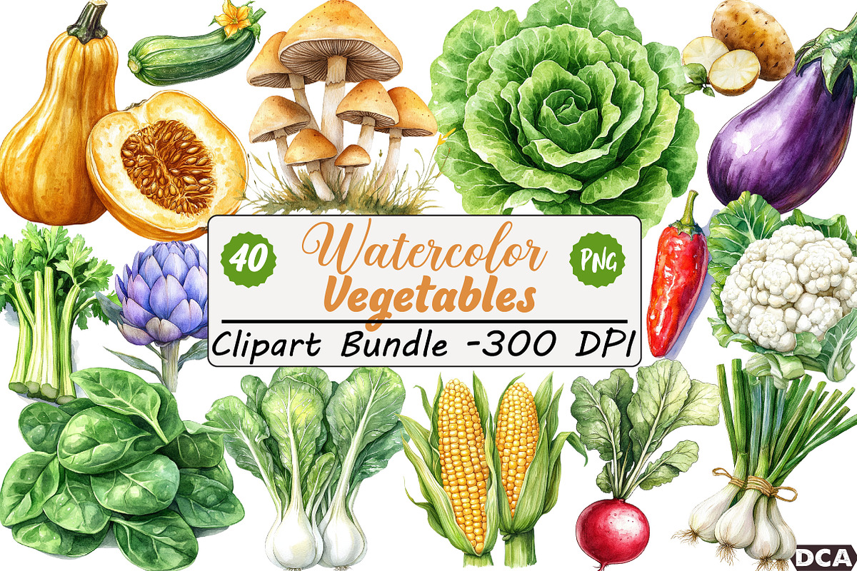 Watercolor Vegetables Clipart Bundle, an Illustration by DreamCafeArt (Photo 1 of 9)