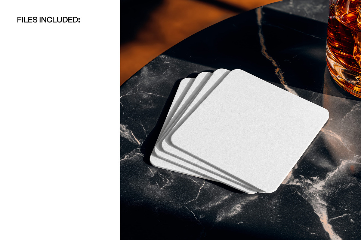 Square Coasters on Table Mockup, a Cups & Container Mockup by creatsy5 (Photo 2 of 5)