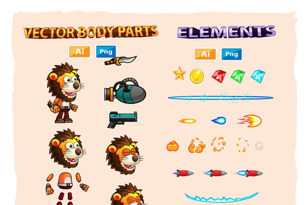 Lion Warrior 2D Game Character Sprit, an Illustration by DionArtworks (Photo 3 of 3)