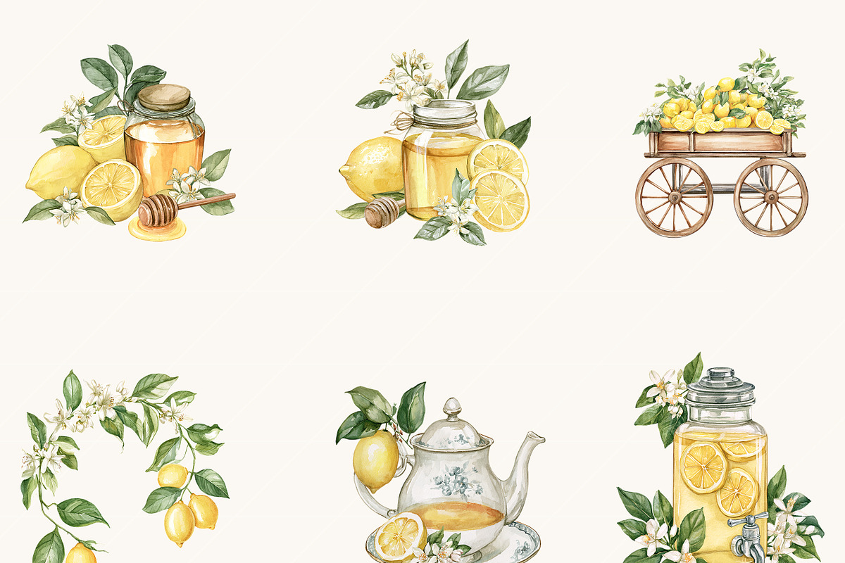 Watercolor Lemon Clipart Bundle, an Object Illustration by BusyDaydesign (Photo 3 of 9)