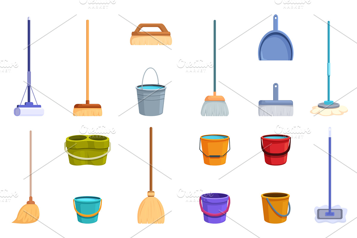 Cleaning elements. Cartoon buckets, an Illustration by Valerie Bodnar