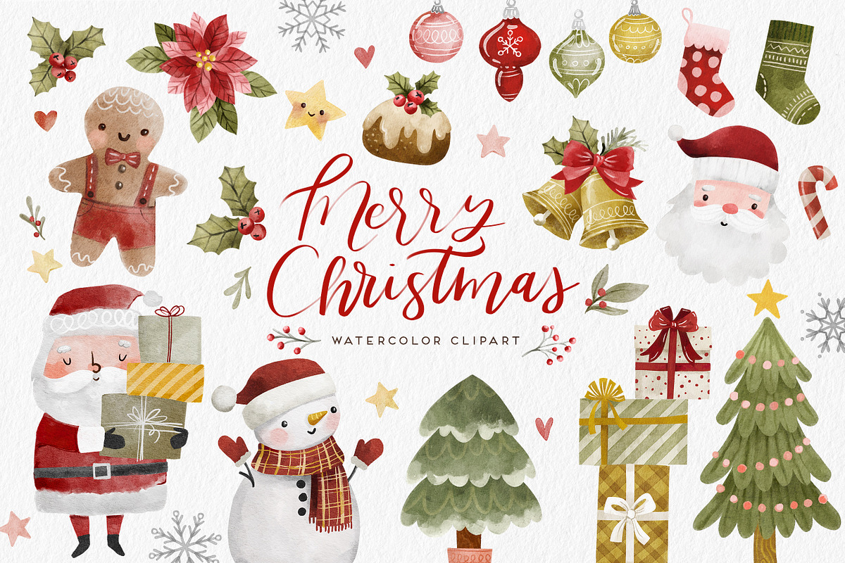 Cute Christmas Watercolor Collection, an Illustration by Point and Poem (Photo 1 of 9)