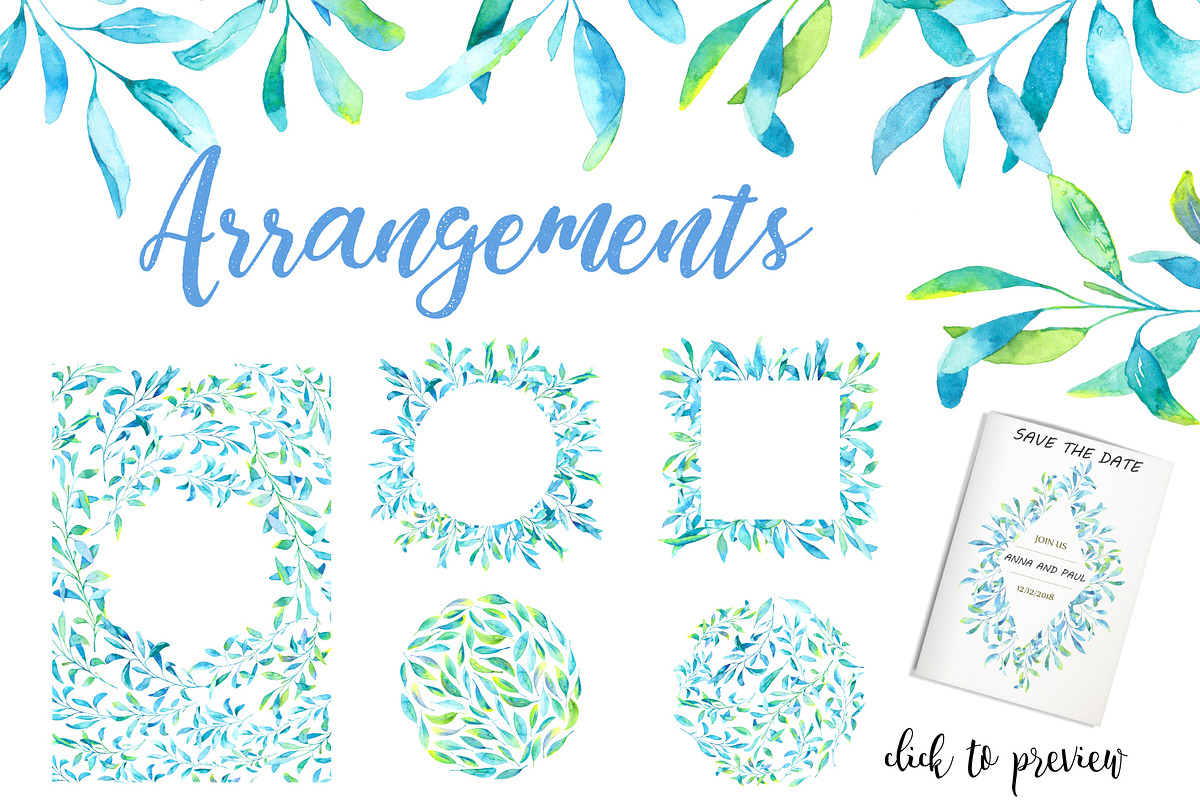 Blue plants. Watercolor set, a Decorative Illustration by SaharaArt (Photo 4 of 7)