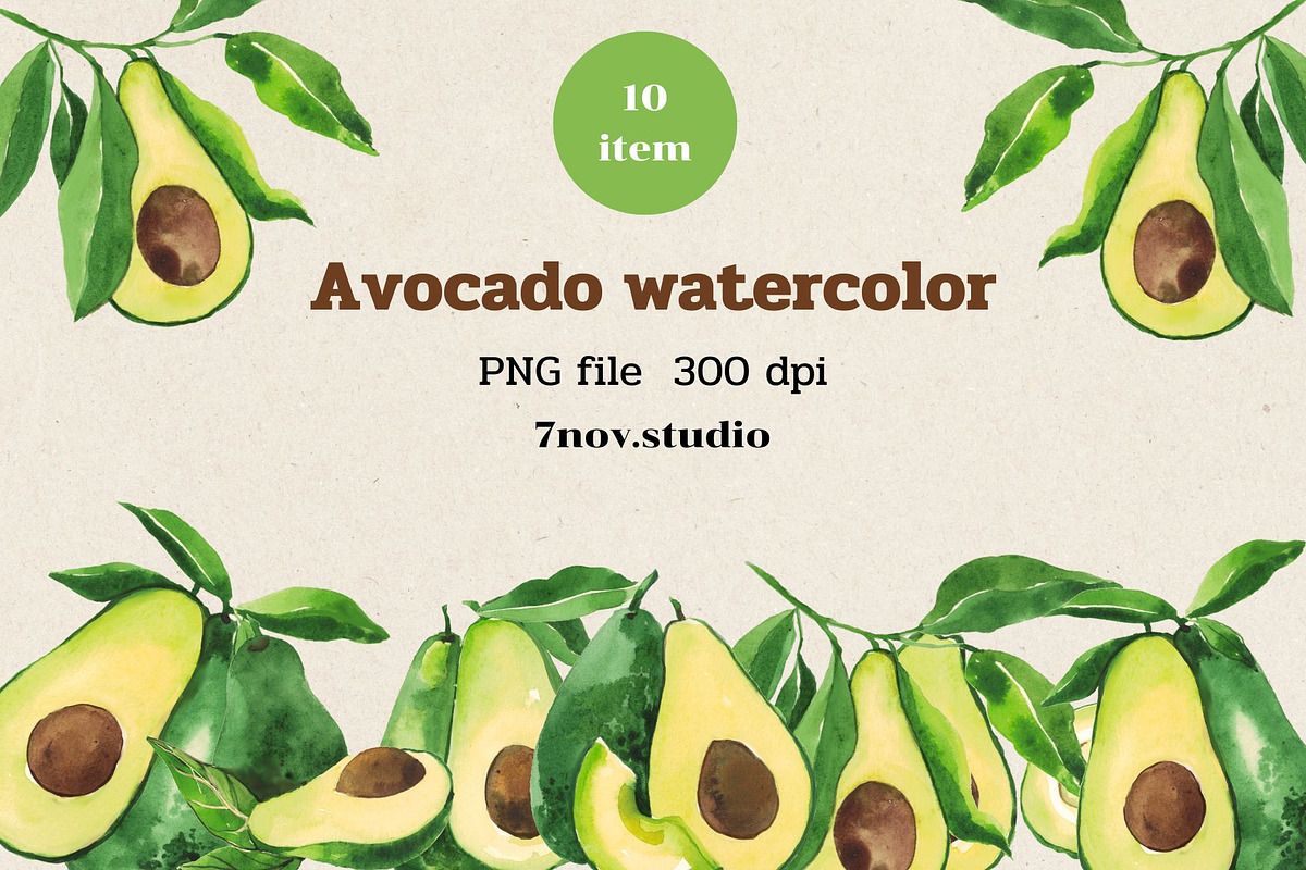 Avocado Watercolor, an Illustration by 7nov.studio (Photo 1 of 6)