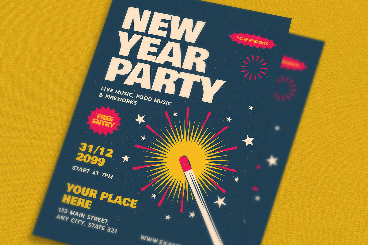 Retro New Year Party Event Flyer, a Flyer Template by Guuver (Photo 2 of 3)