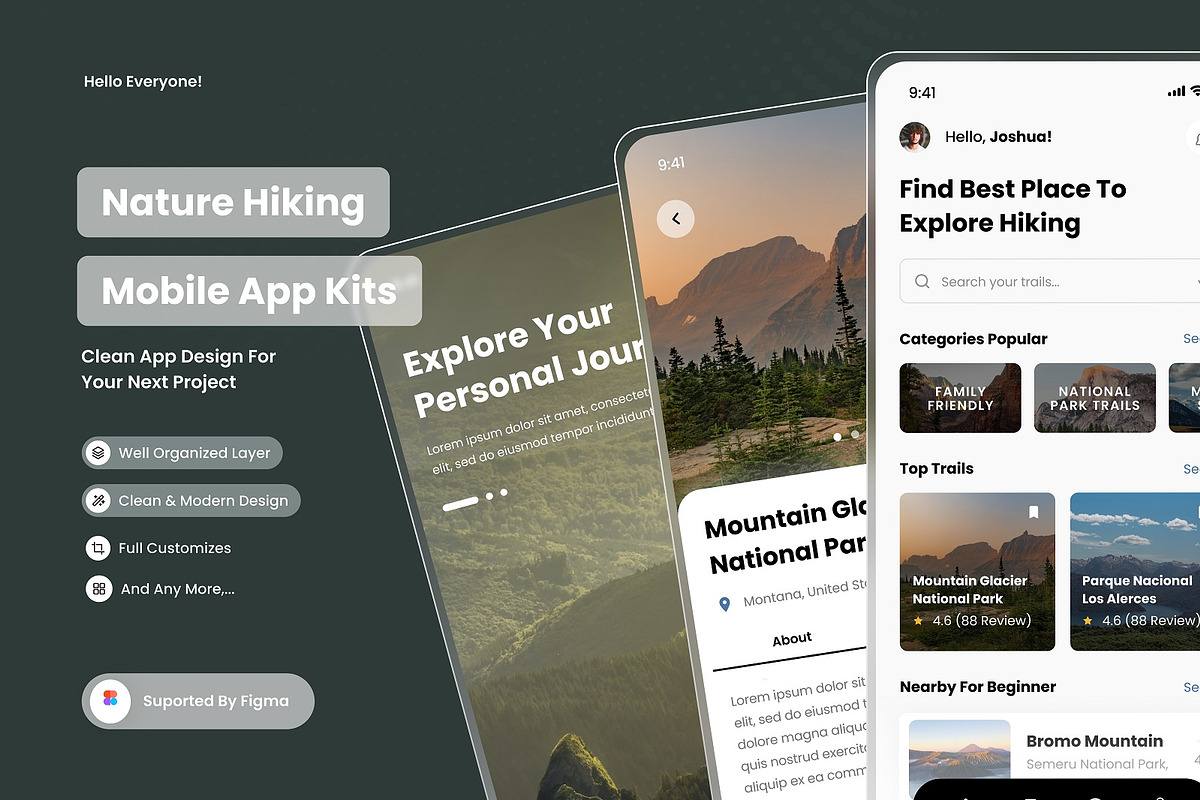 Hiking Guide - Mobile App UI Kits, an App Template by SquidPixey (Photo 1 of 3)