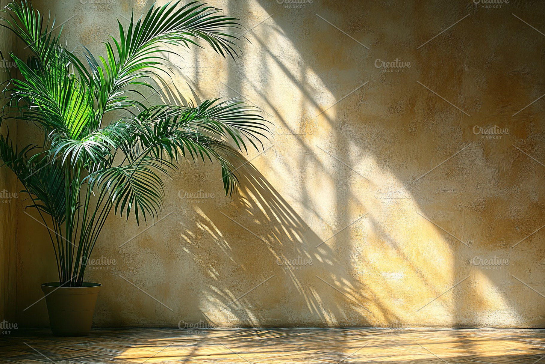 Natural light casts intricate shadows of a plant on a textured wall in a serene, a Nature Photo by AlyaAnd