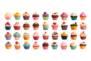 Colorful cupcakes cartoon vector set, an Object Illustration by Onyx