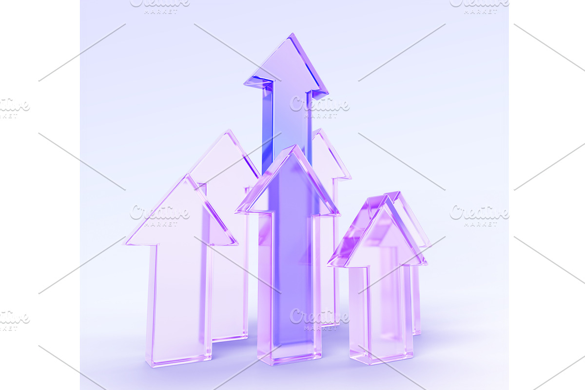3D glass holographic arrow up on, a Finance Illustration by Marozhkastudio
