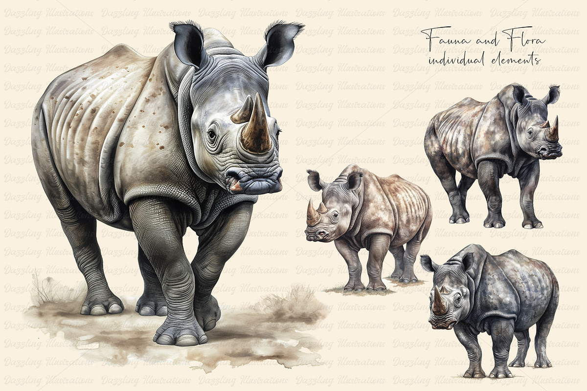 Watercolor African Black Rhino, an Animal Illustration by Dazzling Art Boutique (Photo 2 of 10)