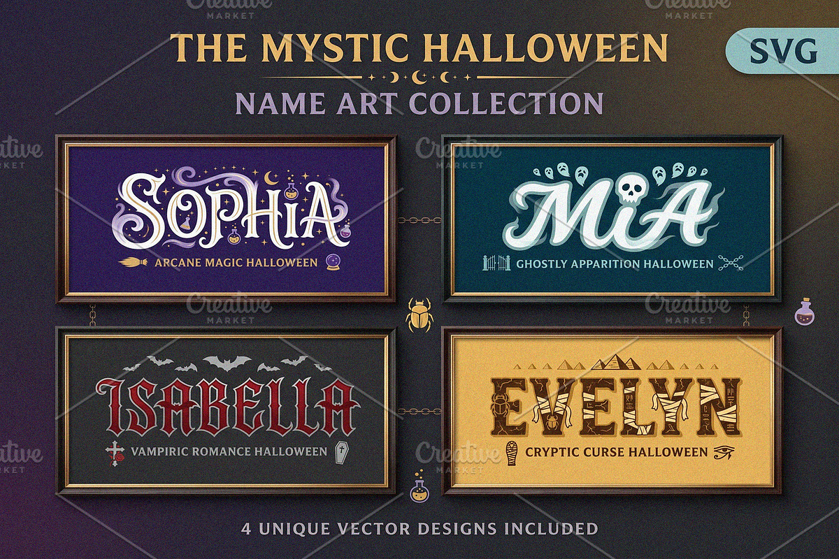 Mystic Halloween Name Art SVG Pack, an Object Graphic by NH graphic (Photo 1 of 3)