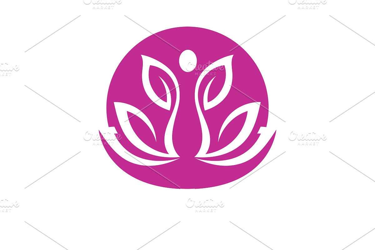 Pink lotus flower and green leaves c, a Branding & Logo Template by LOGOCREATIVE