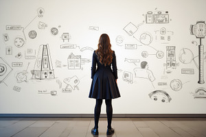 Woman observing a mural with concept, a School & Education Photo by Perpis