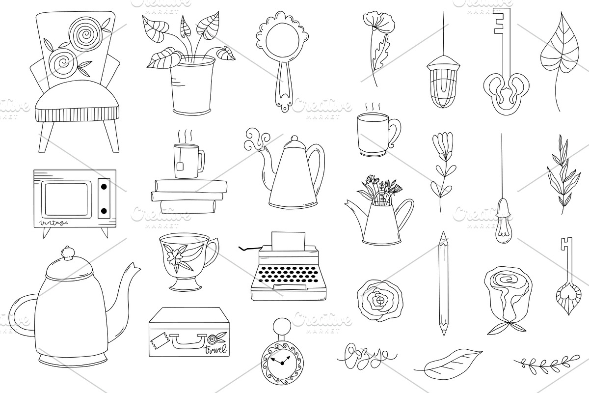 Vintage doodle bundle. Patterns+, a Pattern Graphic by Sentimental postman (Photo 16 of 18)