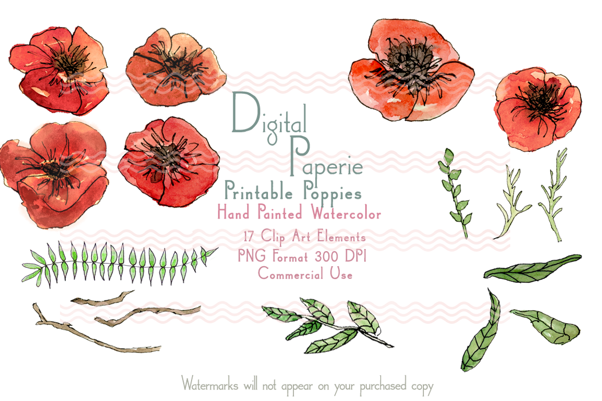 Digital Watercolor Poppies, an Illustration by Digital Paperie (Photo 2 of 2)