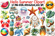 Watercolor Hello Summer Clipart, an Illustration by Sublimation Artist (Thumbnail 1 of 6)