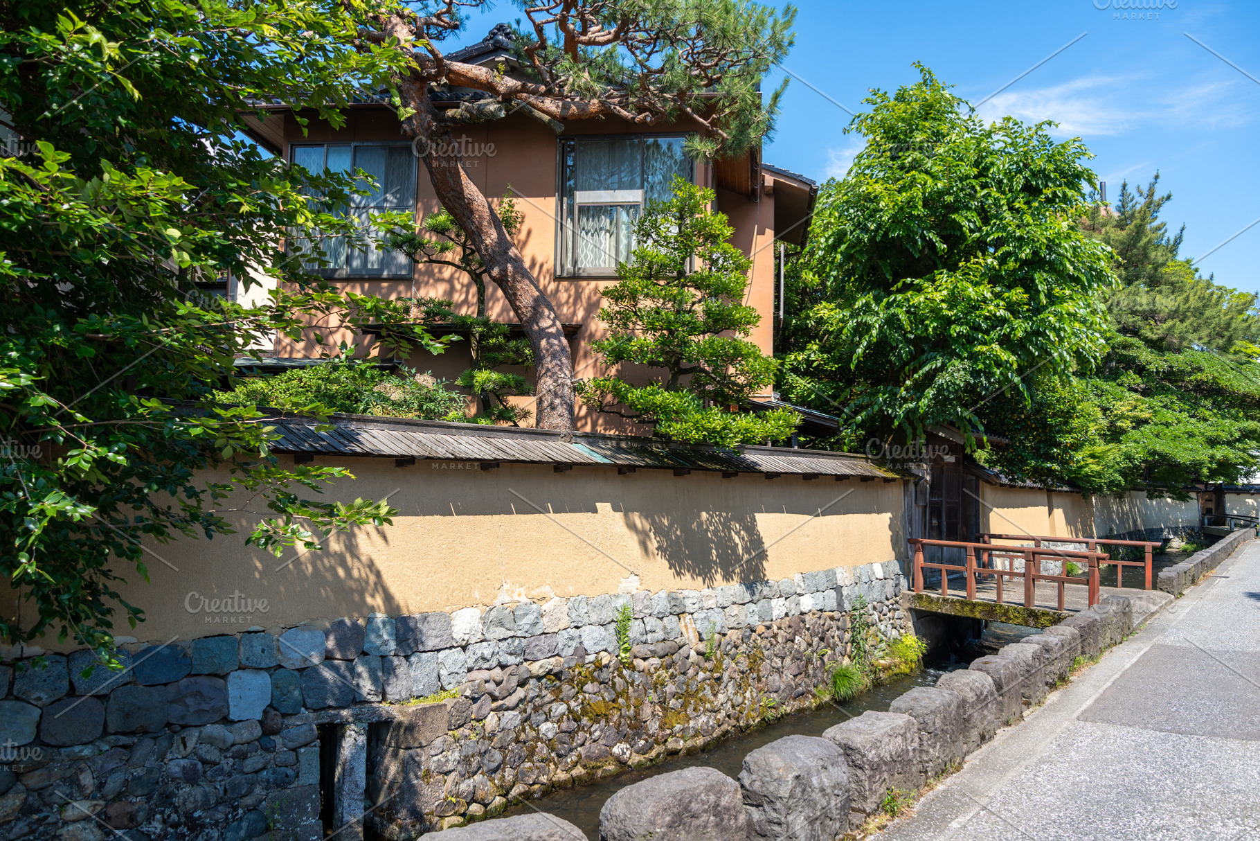 Traditional street with canal in Nagamachi District, Kanazawa, J, a Nature Photo by GoodGoods