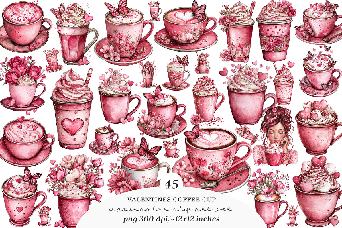 Valentines Day Coffee Cup Clipart, an Illustration by SinaCreation (Photo 1 of 11)