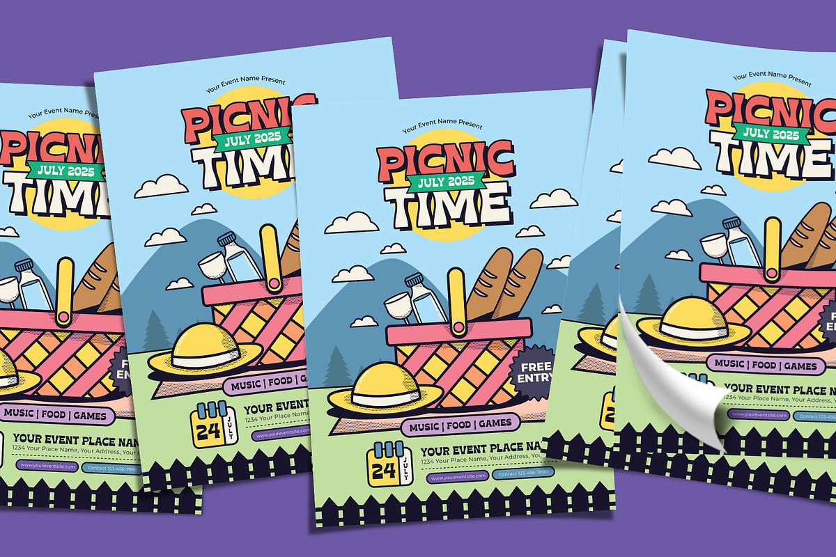 Retro Picnic Time Flyer Template, a Flyer Template by Tiptop Graphic (Photo 4 of 5)