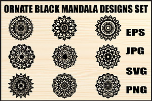 Black Ornate Mandala Designs, an Object Graphic by Designer_Momina