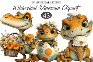 Whimsical Dinosaur Clipart, a Seasonal Illustration by designcity5