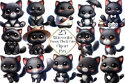 Watercolor Funny Black Cats Clipart, an Illustration by CraftArtStudio (Thumbnail 1 of 5)