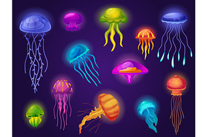 Cartoon color jellyfish. Underwater, an Animal Illustration by LadadikArt