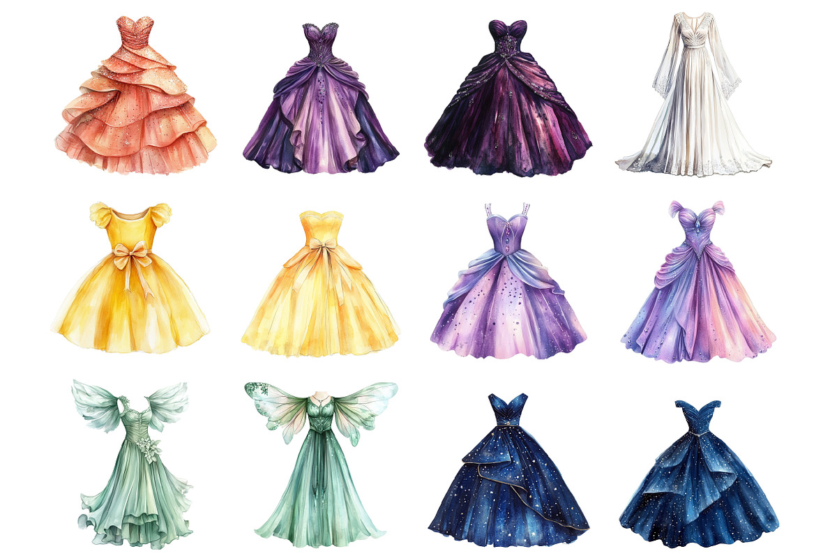 Princess Dresses Clipart, an Illustration by Design Market (Photo 2 of 3)