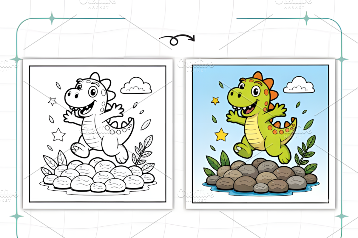 Bold Easy Cute Dinosaur Coloring Pag, an Animal Illustration by Ink Gallery (Photo 5 of 9)