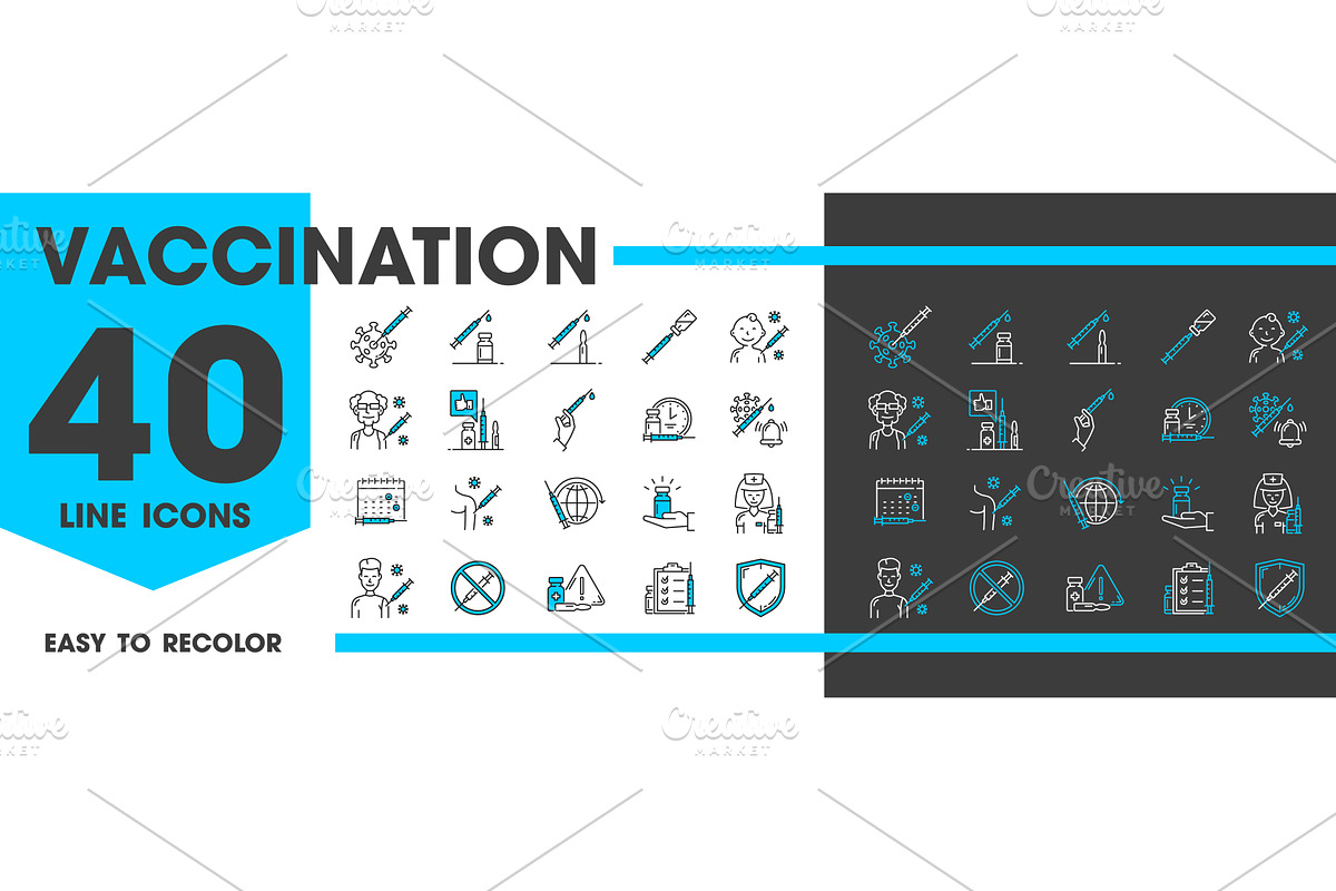 Vaccination line icons, a Healthcare Illustration by Vector Tradition