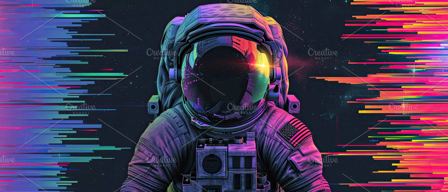 Glitch astronaut in vaporwave style, a Photo by LOGOCREATIVE