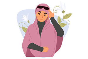 A woman dressed in a pink hijab and, an Object Illustration by SiberianArt