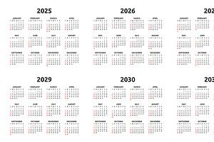 Calendar 2025, 2026 And 2032