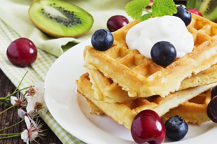 Freshly baked sweet waffles stock photo containing waffle and sweet