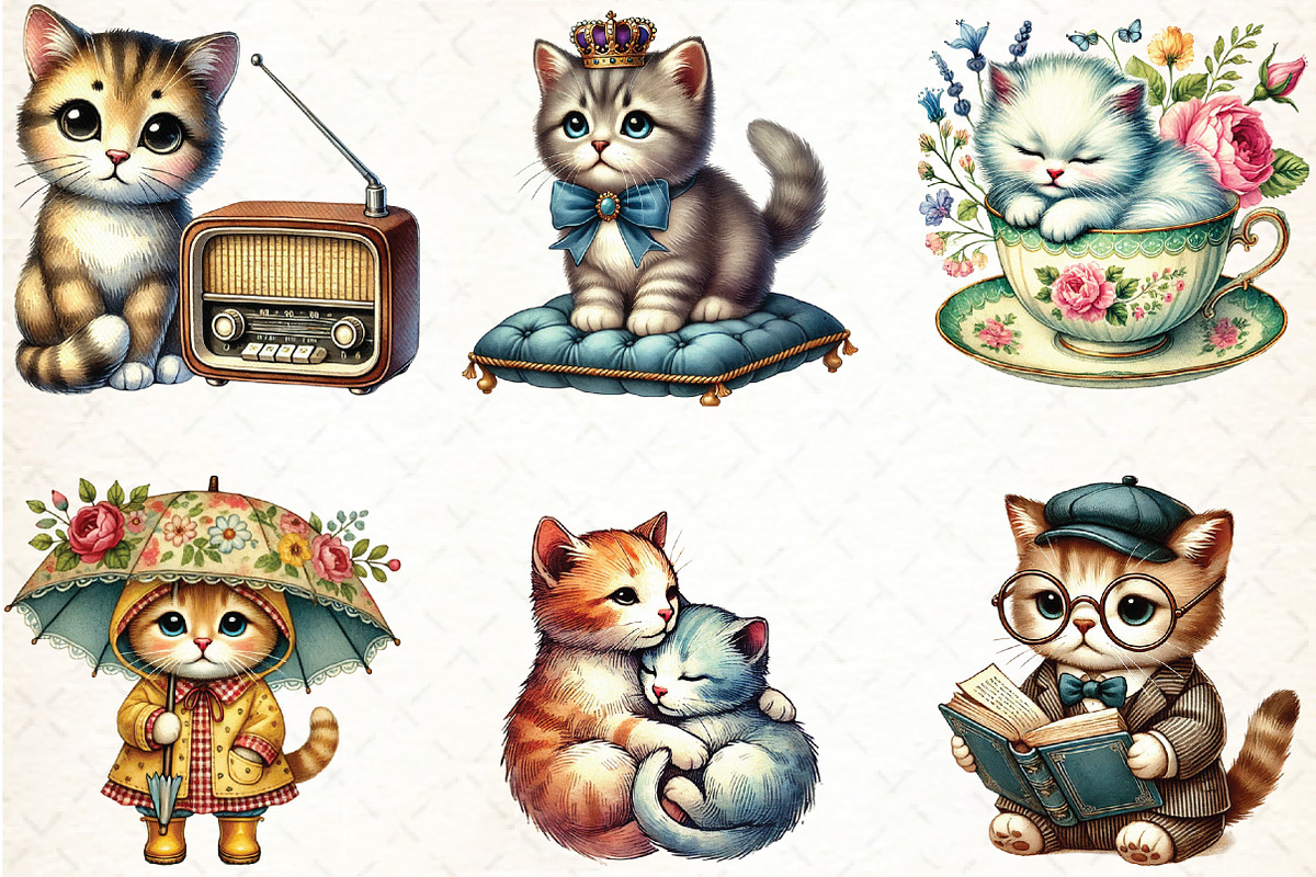 Watercolor Cat Sublimation Clipart, an Illustration by DreamCafeArt (Photo 3 of 5)